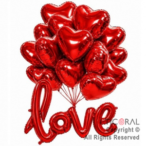 SET DE GLOBOS METALIZADO LOVE ROJO CORAZONES 11 UNIDADES